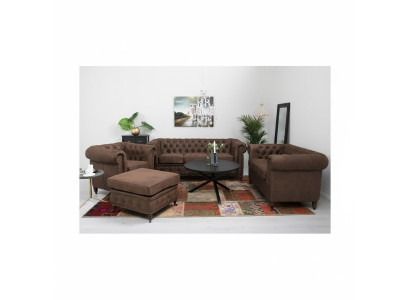 Chesterfield 3+2+1 Sitzer Sofagarnitur + Hocker Couch Sofa Leder Textil Couchen