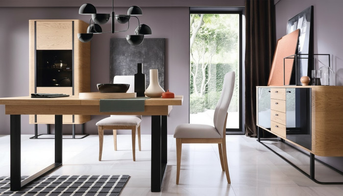 Hochwertes Wohnzimmer Möbel Set Vitrine + Esstisch + Sideboard Kommode