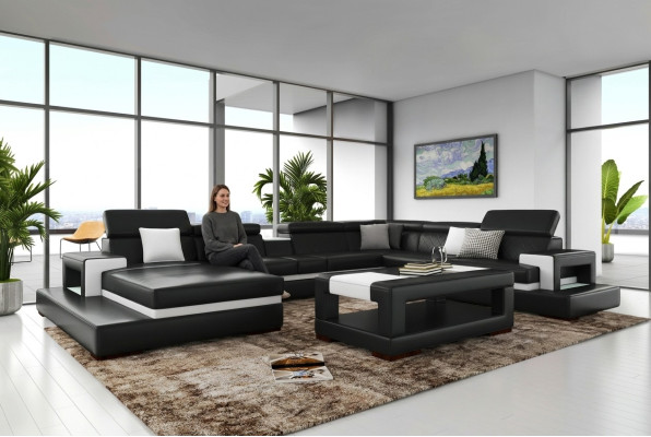 XXL Ledersofa Ecksofa Design Big Sofa Couch Polster Eck Sitz Dekor Garnitur