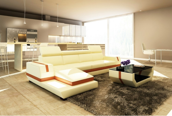 Moderne Design Ecksofa Big Leder Garnitur Eckcouch Wohnzimmer Sitz