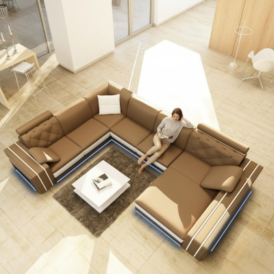 XXL Big Wohnzimmer Sofa Ecksofa Eck Couch Sitz Garnitur Leder Sofas