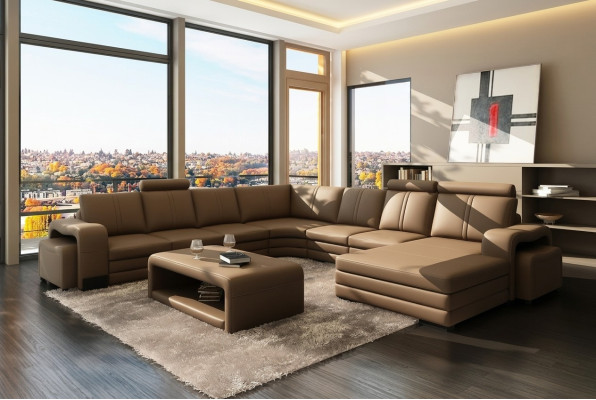 XXL Multifunktions Ledercouch Couch Big Sofa Polster Dekor Ecksofa Moderne