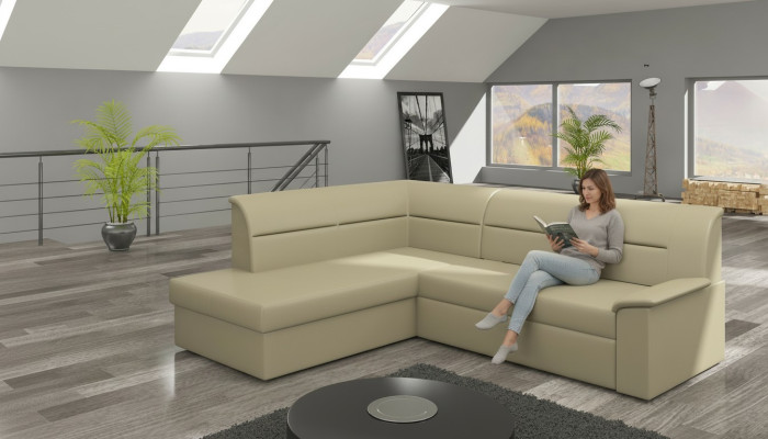 Design Ecksofa Elano L-form Bettfunktion Couch Leder Textil Sofas 