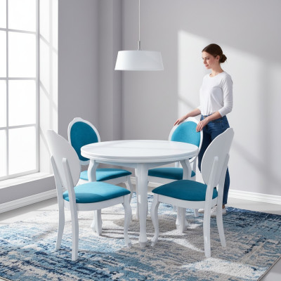 Klassischer Rund Runder Tisch Holz Design Esszimmer Tische + 4 Stühle