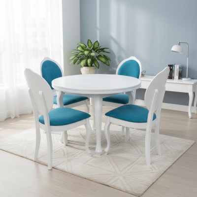 Klassischer Rund Runder Tisch Holz Design Esszimmer Tische + 4 Stühle
