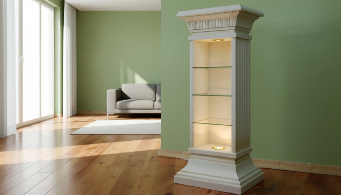  Design Vitrine Regal Glas Säule Vitrinen Regale CD Schrank Lampe 6894 Neu