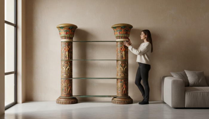 Regal Glas Vitrine Ägyptische Regale Vitrinen XXL Säulen 180cm Säule Ägypten Neu