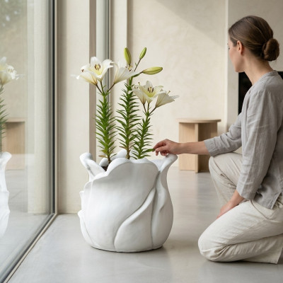 Blumenkorb Blumen Vase Gefäss Garten Terrasse Dekoration Statue