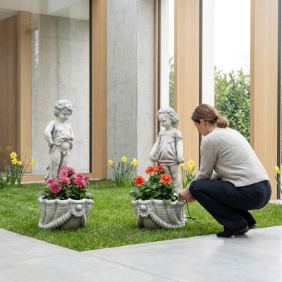Figur Blumenkübel Pflanz Kübel Dekoration Blumentöpfe Figur Dekor Garten