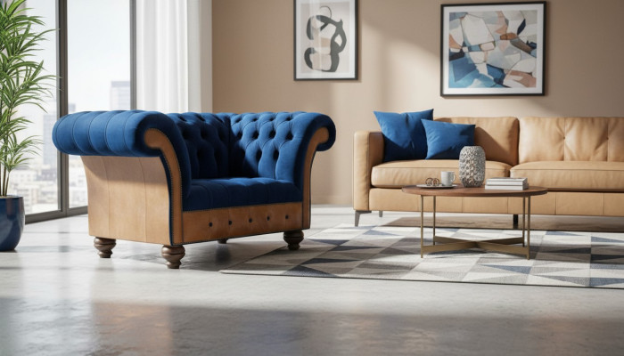 Chesterfield Textil Polster  Sessel 1 Sitzer Sofas Design Luxus Stoffsofas