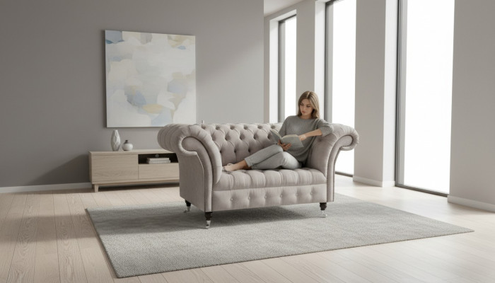 Chesterfield Big Textil Design Wohnzimmer Couch Sofa Polster 1 Sitz Leder #146
