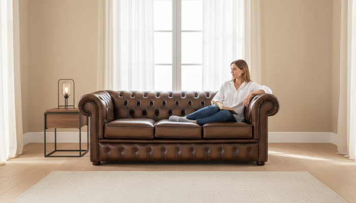Chesterfield 3 Sitzer Polster Couch Antik Stil Leder Textil Stoff Sofa Couchen