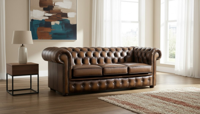 Chesterfield 3 Sitzer Polster Couch Antik Stil Leder Textil Stoff Sofa Couchen
