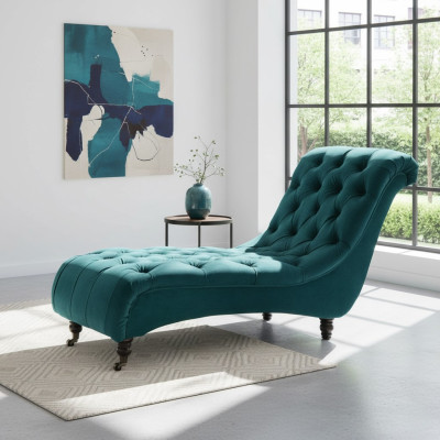 Chesterfield Samt Chaise Lounge Designer Sofa Club Liege Textil Stoff Polster