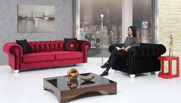 2 tlg. Sofagarnitur 3+1 Sitzer Couch Ledersofa Chesterfiield Textil Samt