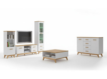 Wohnwand Wohnzimmer-Set Vitrine Lowboard Wandregal TV Tisch 5 tlgs Wohnwand Wohnzimmer-Set Vitrine Lowboard Wandregal TV Tisch 5 tlgs