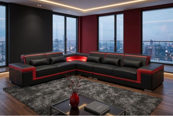 XXL Couch Ecke Ledersofa Wohnlandschaft Garnitur Design Modern Sofa LForm G8020B