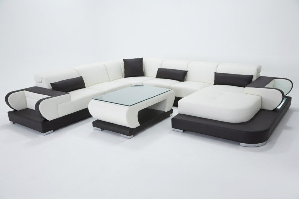 Couch Ecksofa Leder Wohnlandschaft Garnitur Design Modern Sofa UForm G8002+Tisch