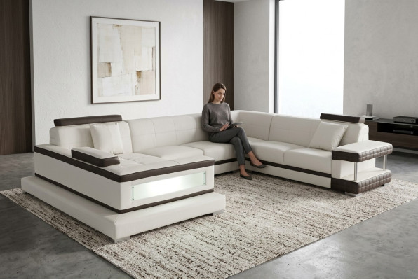 Design Leder Polster Sitz Ecke Leder Sofa Polster Eck Landschaft Zimmer Neu Wohn