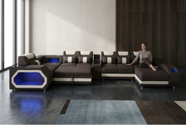 Design Leder Polster Sitz Ecke Zimmer Wohn Sofa Eck Sofas Bettfunktion Schlaf