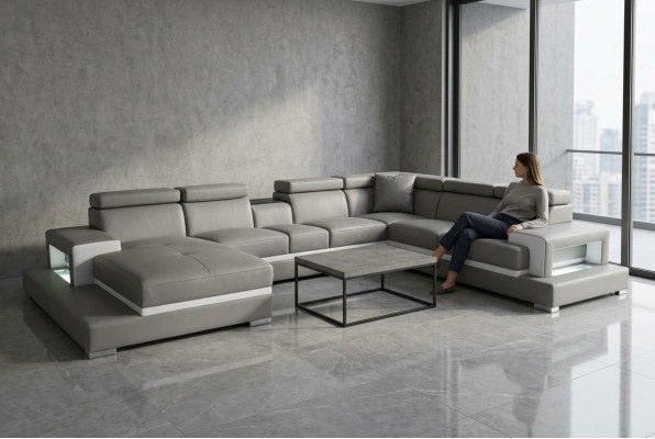 Design Leder Polster Sitz Zimmer Wohn Sofa Eck Sofas Couch Designer Garnitur XXL