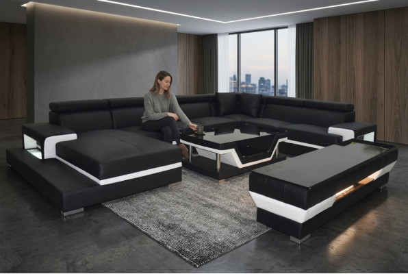 Design Leder Polster Sitz Zimmer Eck Wohn Sofa Couch Designer Garnitur
