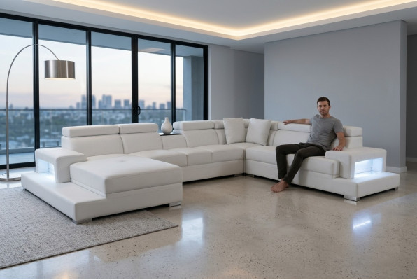 Design Leder Polster Sitz Zimmer Eck Wohn Sofa Couch XXL Designer