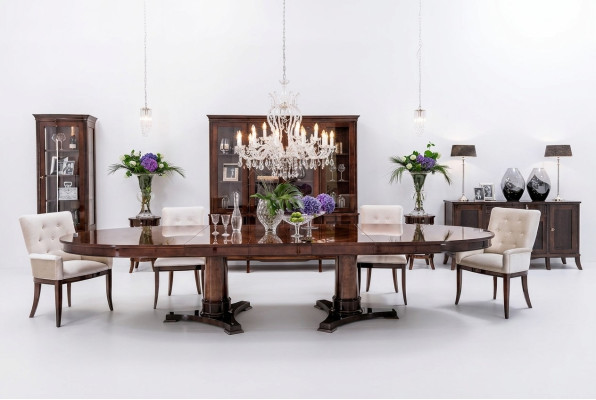 Luxus Wohn Ess Zimmer Set 8 tlg Garnitur Tisch Anrichte Stühle Vitrine
