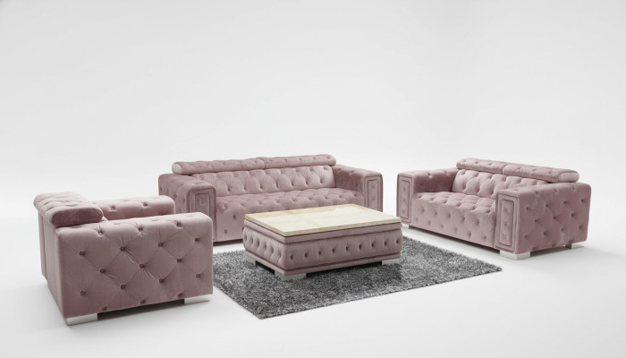 Couch Set Garnitur Polster Design Chesterfield Sofagarnitur 3+3 9914 Samt Set