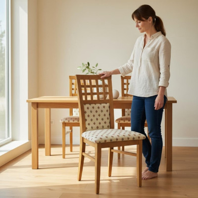 Gepolsterte Esszimmer Stühle 6x Stuhl Gruppe Stühle Garnitur Textil Stoff Holz