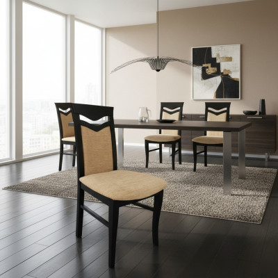 Design Set 6x Sessel Stuhl Holz Textil Polster Stühle Gastro Esszimmer Stoff