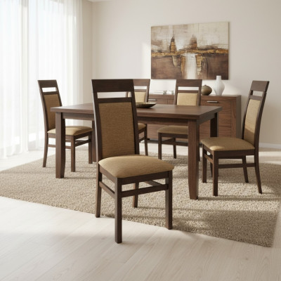 Set 6x Massivholz Sessel Esszimmerstuhl Stoff Polster Stühl Gastro Esszimmer