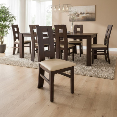 Set 6x Esszimmer Leder Esszimmerstuhl Sessel Massivholz Polster Stühl