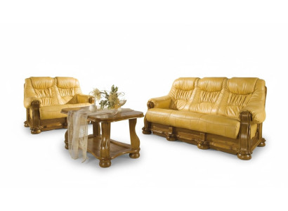 Sofagarnitur Holz Leder 3+2+1 Komplettes Set Klassik Couchgarnitur Sitz Polster