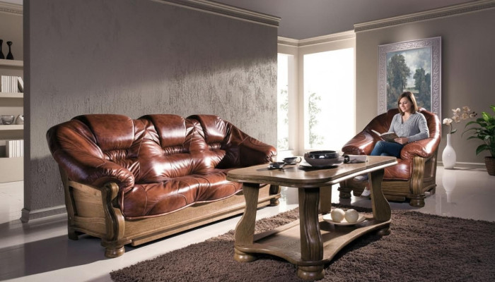 Klassische Garnitur 3+2+1 Sitzer Polster Sofagarnitur Couch Sofa 100% Leder