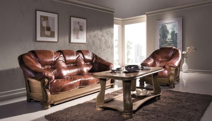 Klassische Garnitur 3+2+1 Sitzer Polster Sofagarnitur Couch Sofa 100% Leder