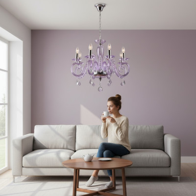 Bohemia Modern Leuchte Decken Leuchte Leuchter Kristall Lila Lampe Kronleuchter