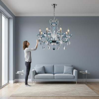 Design Kronleuchter Bohemia Decken Leuchte Blaue Kristall Lampe Lampen Leuchten