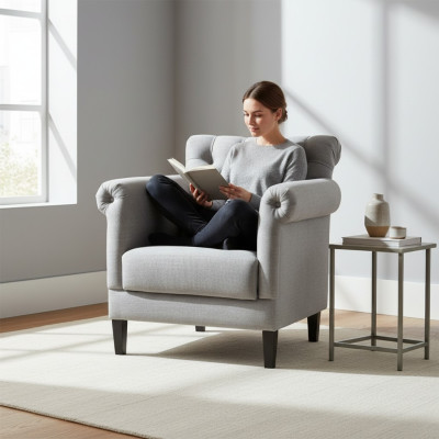 Sessel Club Lounge Designer Stuhl Polster Sofa 1 Sitzer Relax Fernseher Grau