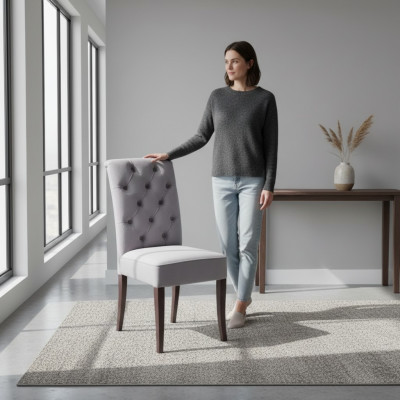 Exklusiver Grauer Chesterfield Stuhl Luxuriöser Einsitzer Designer Esszimmer Stühle