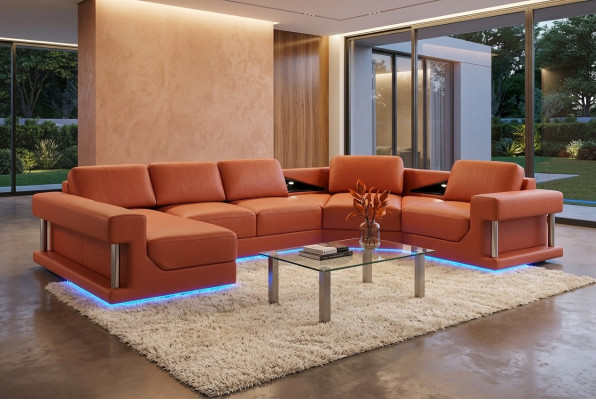 Ledersofa Wohnlandschaft Couch Ecksofa Eck Garnitur Design Modern Sofa mit USB