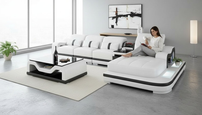Ledersofa Couch Sofagarnitur Neu 3+2+1 Sitzer Garnitur Design Modern Sofa +USB