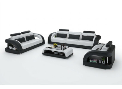 Design Ledersofa Couch Garnituren 3+2+1 Sitzer Garnitur Sofagarnitur Sofa USB