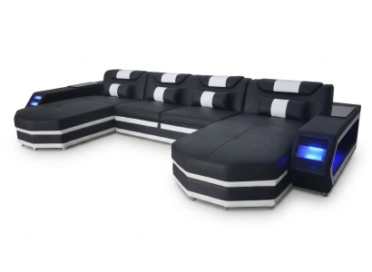 Design Leder Polster Sitz Ecke mit USB Leder Polster Landschaft Zimmer Wohn Sofa