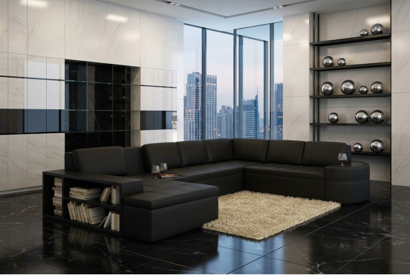 Modern Ecksofa + USB Couch Polster Leder Design Sofa Garnitur Wohnlandschaft Neu