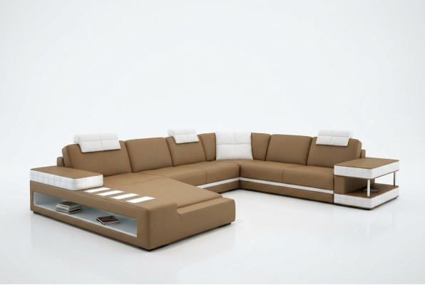 XXL Wohnlandschaft U Form Ledersofa Polster Ecksofa Sofa Couch Leder Textil USB