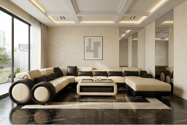 Ledersofa Wohnlandschaft Garnitur Design Modern Ecke Sofa U-Form G8035+USB