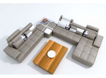 Ecksofa Sofa mit USB Wohnlandschaft Ledersofa XXL Designer Sofas Wolfhagen Grau