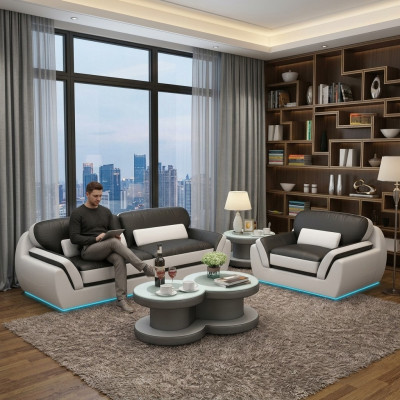 Ledersofa mit USB Sofagarnitur 3+1 Sitzer Garnitur Design Modern Neu Sofa G8038D