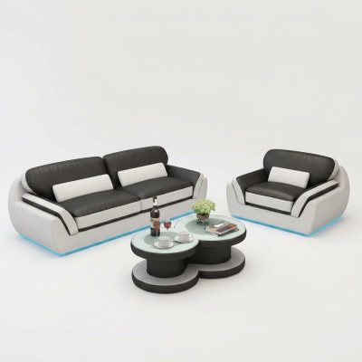 Ledersofa mit USB Sofagarnitur 3+1 Sitzer Garnitur Design Modern Neu Sofa G8038D